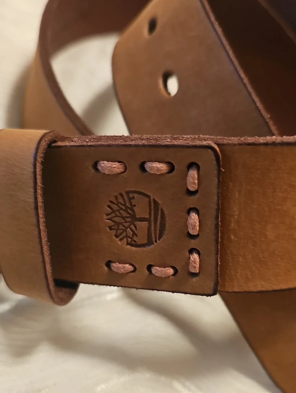 Timberland Brown Leather Belt with Brushed Metal Buckle